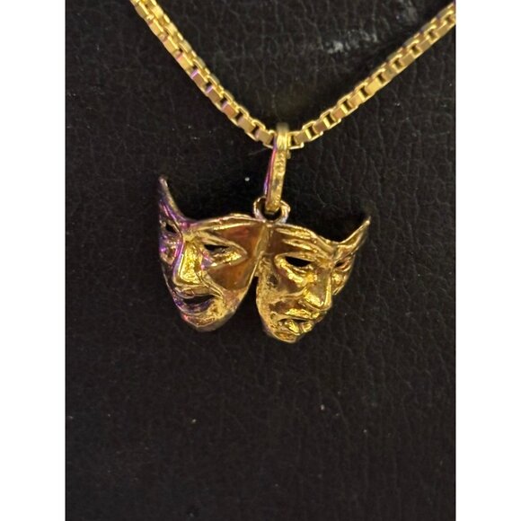 Vintage Comedy Tragedy Mask Theater Pendant Necklace 925 Sterling Silver Italy - Picture 1 of 12